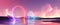 3d render, abstract fantasy panoramic background. Fantastic scenery wallpaper. Seascape with calm water under the pink sunset sky