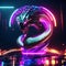 3d render, abstract futuristic background with neon lines and snake. Generative AI