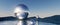 3d render, abstract futuristic background, panoramic landscape, fantastic scenery with glossy chrome balls and silver sphere