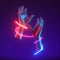 3d render, abstract futuristic concept, artificial hands tied with neon glowing line. Mannequin body part isolated