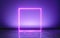 3d render, abstract geometric background, glowing pink neon square frame and reflection in the water.