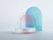 3d render, abstract geometrical background with pink blue translucent glass arches. Modern minimal showcase mockup. Vacant