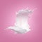 3d render, abstract milk splashing clip art isolated on pink background, white spiral jet, wavy liquid splash