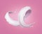 3d render, abstract milk splashing clip art, white spiral jet, wave liquid splash isolated on pink background