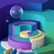 3d render, abstract minimal background, primitive geometric shapes, toys, glass ball, bubbles, hemisphere, sector, colorful blocks