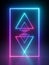 3d render, abstract minimal geometric background. Glowing neon light triangles. Laser rays in the dark. Futuristic design.