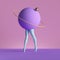 3d render, abstract minimal surreal contemporary art. Geometric concept, blue legs, violet ball isolated on pink background.