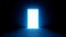 3d render, abstract minimalist blue geometric background. Bright neon light. Doorway portal glowing in the dark