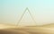 3d render, abstract modern minimal background with blank triangular frame, primitive geometric shape, desert landscape with sand