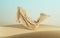 3d render, abstract modern minimal fashion background with sand dunes and falling drapery, desert landscape with flying fabric