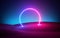 3d render, abstract modern minimal neon background. Glowing round frame with copy space, laser ring in the middle of the empty