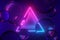 3d render, abstract modern neon background with glass balls and laser triangle in the middle. Glowing triangular geometric frame