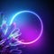 3d render, abstract neon background with crystals and round frame over the night starry sky in ultraviolet light. Esoteric