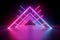3d render, abstract neon background, fashion podium in ultraviolet light, performance stage decoration, glowing triangle shapes,
