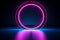 3d render, abstract neon background with fluorescent ring, blank round frame. Simple geometric shape. Generative AI.