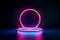 3d render, abstract neon background with fluorescent ring, blank round frame. Simple geometric shape. Generative AI.