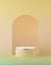 3d render, abstract peachy yellow pastel easter background, blank cylinder podium, empty showcase, round stage, vacant pedestal