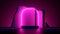 3d render, abstract pink background with glowing neon arch and cobble stone rocks. Showcase scene with podium for product