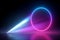 3d render, abstract pink blue projector, neon light over black background. Round geometric shape glowing. Laser show illumination