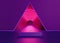 3d render, abstract purple background, pink neon light inside triangular tunnel, futuristic portal, performance stage