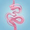 3d render, abstract shape, pink wavy lines isolated on blue background, liquid jet, pastel color candy cane