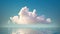 3d render, abstract simple background with white cloud levitating above the calm water with reflection. Minimal panoramic seascape