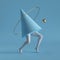 3d render, abstract surreal contemporary art. Primitive geometric shapes: golden ring, cone, white walking legs isolated on blue