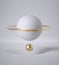 3d render, abstract white background, minimal design, clean style. Floating balls, levitating sphere, Saturn.