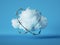 3d render, Abstract white fluffy cloud wrapped with barbwire, isolated on blue background.