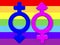 3d Render All gender restroom icon  in rainbow colors