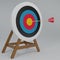 3D render Arrow hit the center of the target on a dartboard on white background. Minimal target with arrows. Business finance