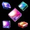 3d render, assorted colorful glass tiles, crystal square shapes isolated on black background. Faceted objects collection, simple