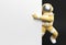 3D Render Astronaut Hand Pointing Finger Gesture with Holding a White Banner 3d illustration Design