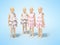 3d render baby dresses on mannequins illustration on blue background with shadow