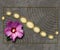 3D render background template with flower embellishment and metallic element