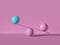 3d render, balancing balls placed on scales or weigher, isolated on pink background. Primitive geometric shapes.
