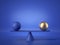 3d render, balancing balls placed on weighing scales, abstract geometric shapes isolated on blue background. Equivalent metaphor