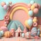 3d render, balls, circus, pastel colors, holiday card for kids.Generative AI content.