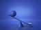 3d render, balls placed on weighing scales, isolated on blue background. Heavy gold ball overweight. Primitive geometric shapes.