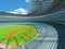 3D render of baseball stadium with sky blue seats and VIP boxes