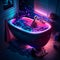 3d render of a bathing room interior with a blue bathtub Generative AI