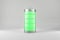 3D render of battery with green charging level indicator on white studio background. illustration 3d of power source charging