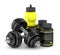 3d render of BCAA bottle with dumbbells and water bottle