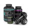 3d render of BCAA, whey and creatine bottles with dumbbells