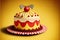 3D Render, Beautiful Colorful Cake of Amusement Park Theme Against Yellow