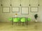 3D render of beautiful dining table with bright green chairs