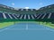 3D render of beautiful modern tennis stadium with hard court surface