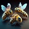 3d render of bees isolated on black background. High quality photo generative AI
