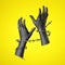3d render, black human hands tied with barbed wire, isolated on yellow background.