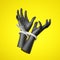 3d render, black human hands tied with plastic zip ties, isolated on yellow background.